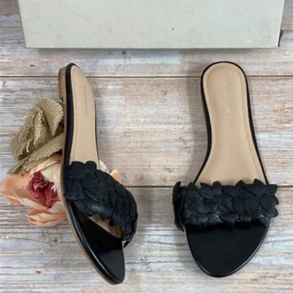 Pour La Victoire (from Anthropologie) Black Floral Leather Sandals.